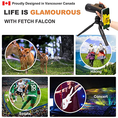 Fetch Falcon 10-30x50 High Power FMC BAK4 HD Zoom Monocular with Smartphone Adapter, Tripod, Hand Strap for Star Bird Watching Wildlife Travel Camping Hiking