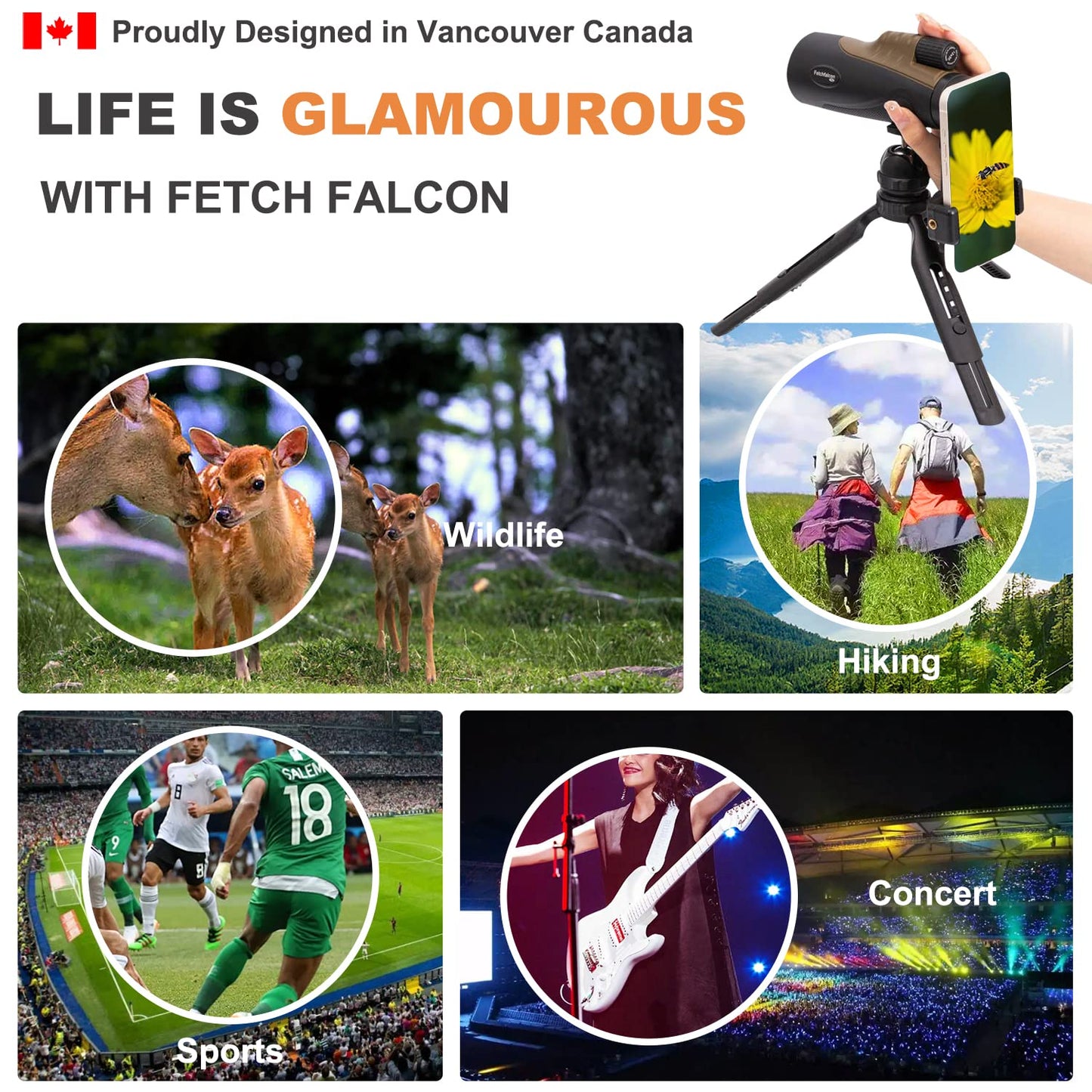 Fetch Falcon 10-30x50 High Power FMC BAK4 HD Zoom Monocular with Smartphone Adapter, Tripod, Hand Strap for Star Bird Watching Wildlife Travel Camping Hiking